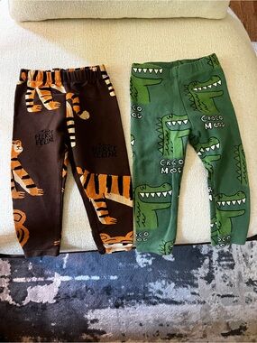 Kids Tiger and Crocodile Print Pants - Brown & Green